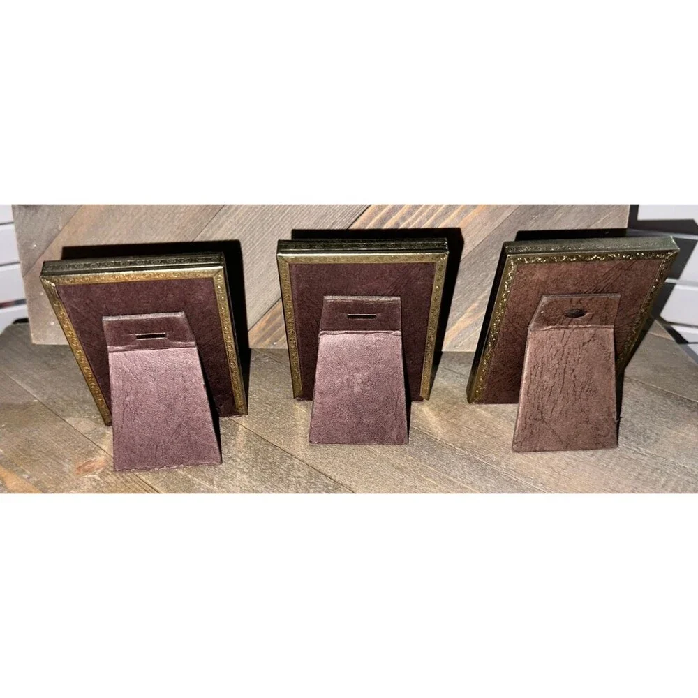 3 Vintage Gold Tone Embossed Metal Picture Frame Small 3x4 Tabletop Display